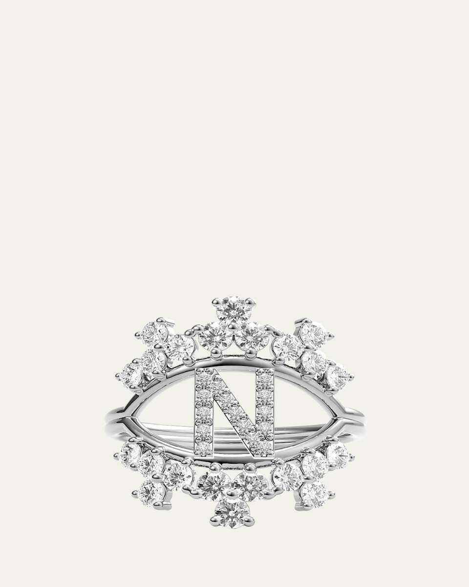 Sara 18K White Gold Diamond Ring, Letter N
